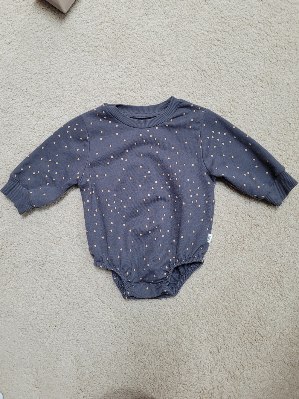 Easy Peasy Sweater One-Piece Bodysuit in Charcoal with Dot Print 6-9